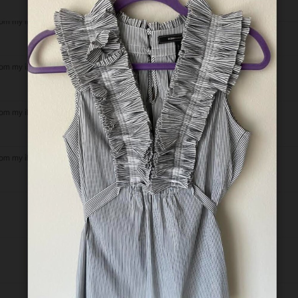BCBG Max Azria black and white ruffle sleeveless top, size xs